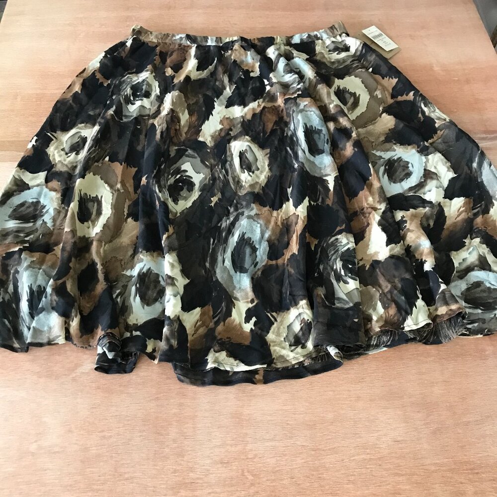 Coldwater Creek Reversible Skirt Women PXL Brown Watercolor Leaf Midi Flared